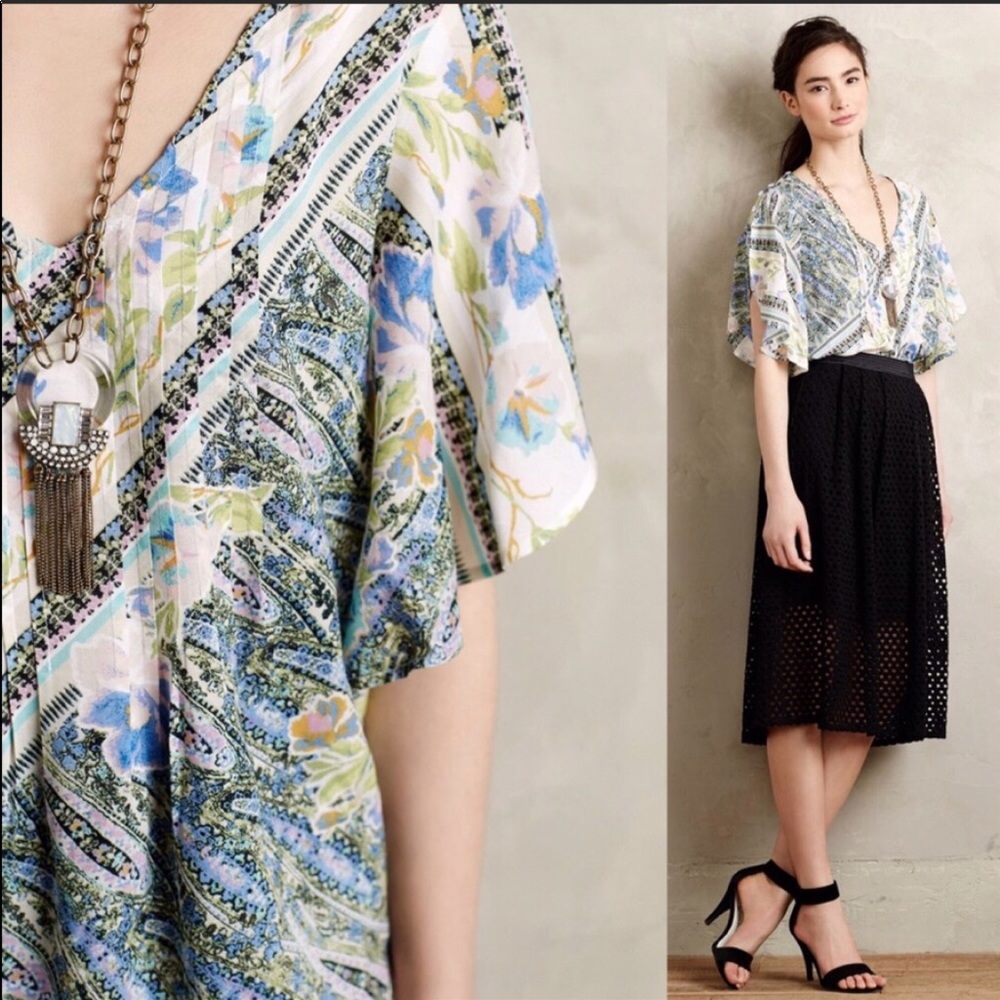 Anthropologie Maeve Floral Butterfly Maya Blouse